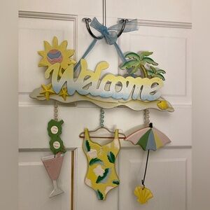 So Cute! “Welcome" Sign/Wall Hanging Wood Beach theme Ribbon Hanger w Bow